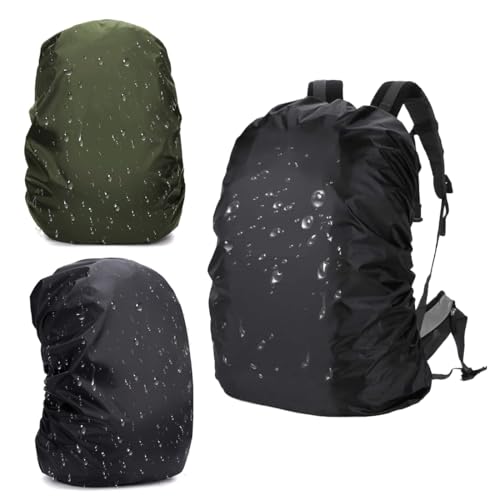 DOKRIN Housses de sac à dos de randonnée, Housse de pluie imperméable pour sac à dos 30 L, 2 pièces, avec boucle réglable, protection anti-poussière pour randonnée (noir, vert armée)