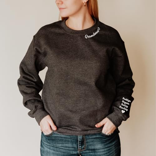 Custom Embroidered Grandma Sweatshirt with Grandkids Names, Best Personalized Minimalist Gift, Grandma Gifts for Mothers Day Black3