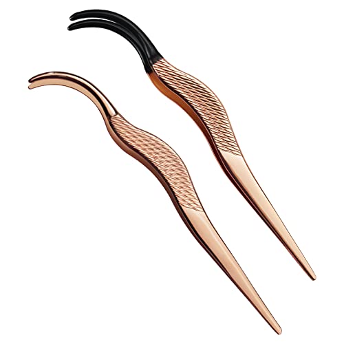 2 Pcs DIY Eyelash Applicator Tool Stainless Steel Eyelash Tweezers for False Lashes & Lash Cluster Application and Removal False Eyelash Applicator with Cold Plastic Head Non-slip Lash Tools Rose Gold