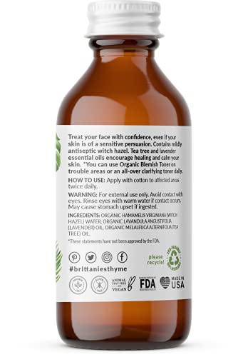 Brittanie's Thyme Organic Blemish Facial Toner - 2Oz - Gentle & Nourishes | Balancing & Calms Skin For All Types | Soothes Acne, Cleanses Pores, Calms & Refreshes Skin While Hydrating #TOP1