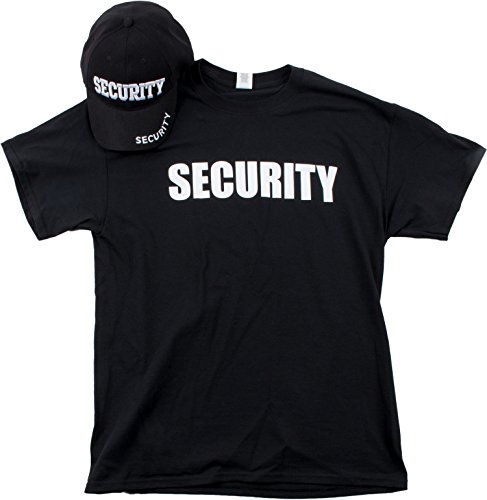 Security Hat & T-Shirt Bundle | Matching Security Guard Officer Uniform Kit-(Adult,M) Black