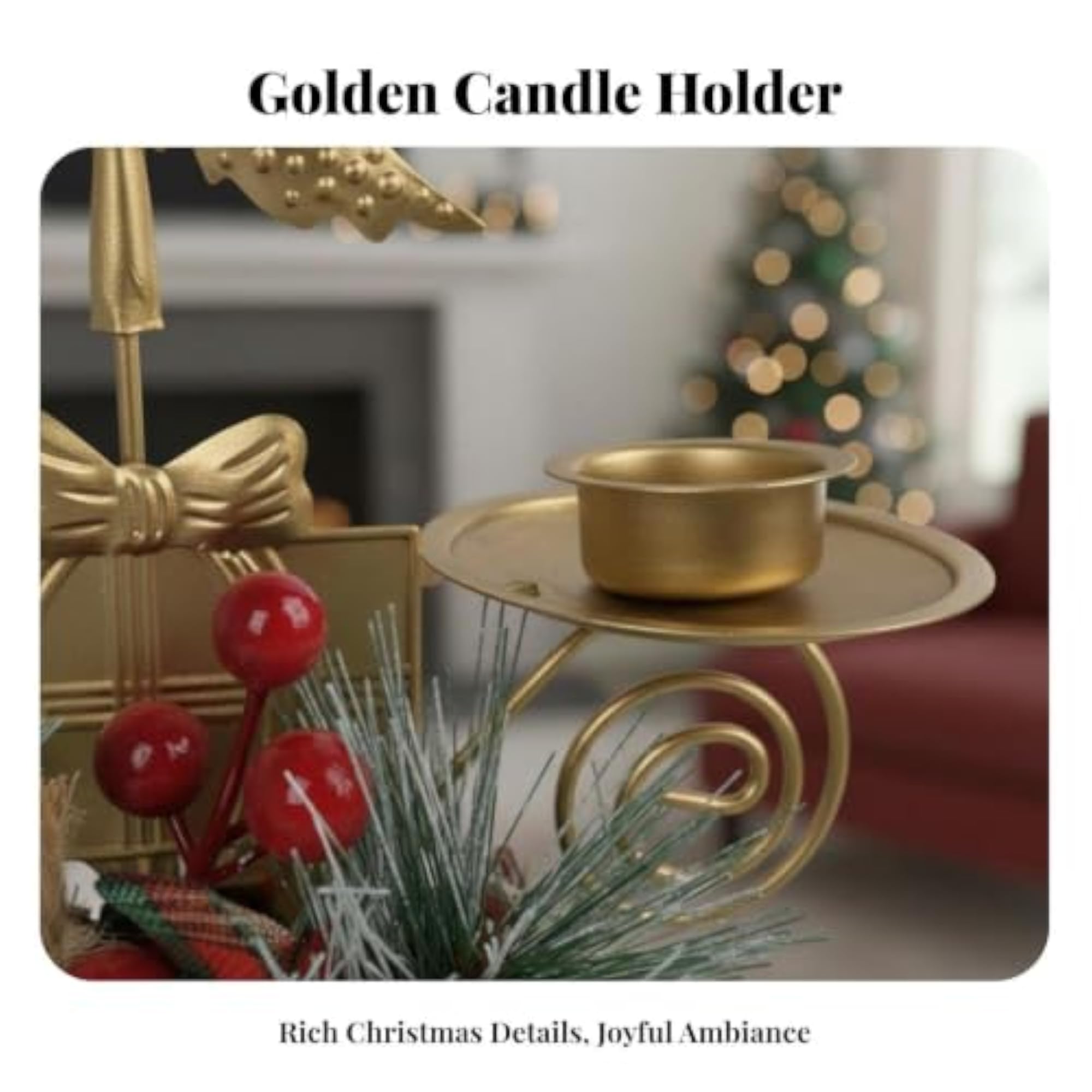 Christmas Double Candle Holder, Golden Finish