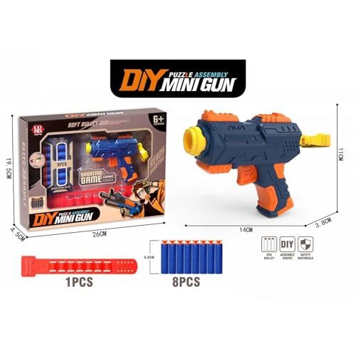 Image of DIY Puzzle Assembly Mini Blaster Toy Gun Boys 7-14 Years with 8 Suction Darts & Bullet Belt, Soft Foam Dart Blaster Manual Air Gun Pistol for Kids, Role Play Target Shooting Toys for 4 Year boy