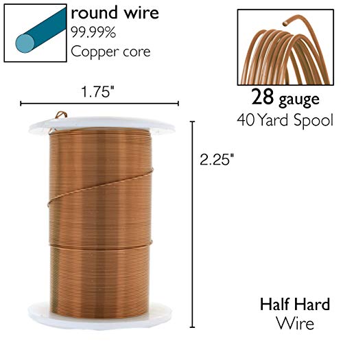 Image of The Beadsmith Wire Elements 28-Gauge Lacquered Tarnish-Resistant Copper Wire for Jewelry Making, 40 Yard, 36.58 Meter Spool