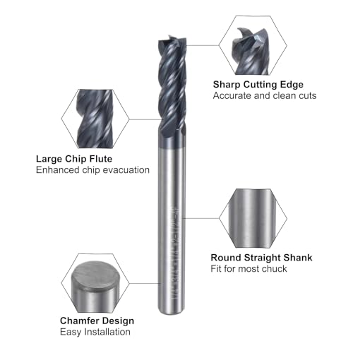 Image of uxcell 5pcs End Mill 1 /4 inch x 3 /4 inch 4 Flutes Spiral Helical Groove Tungsten Steel Straight Shank CNC Milling Bits for Aluminum Steel Cutting Metalworking