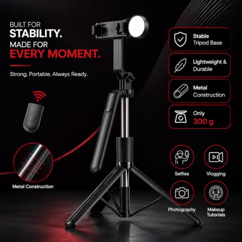 Image of Selfie Stick Tripod 67cm with Bluetooth Remote & Fill Light (7 feet)