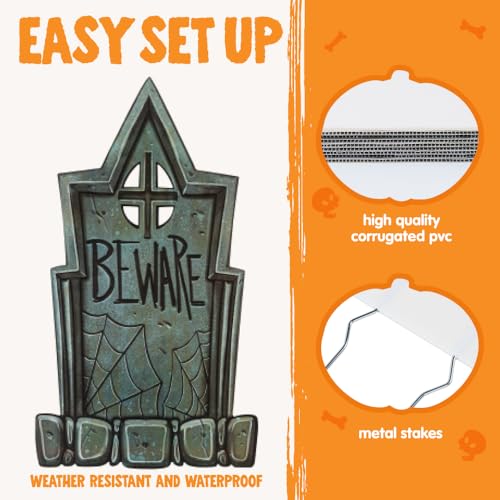 JOYIN 16" 9 Pcs Halloween Tombstones Decorations Outdoor Graveyard Decor, Yard Lawn Cemetery Plastic Headstones with 18 Metal Stakes for Halloween Indoor Prop Decorations, Party Decor Supplies の商品画像 3