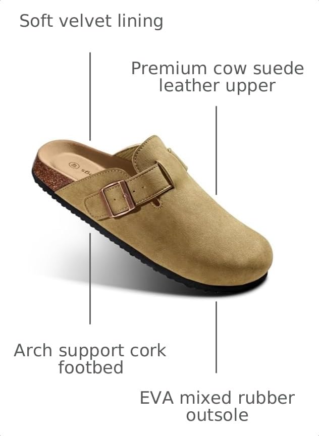 Image of BULLIANT Women Clogs-Fleece-Lined Suede Mules Slippers Nurse Shoes Unisex-Memory Foam Arch Support Cork-Footbed