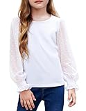 Arshiner Girls Clothes Ruffled Cuffs Fall Outfits Polka Dot Tween Clothing White Blouse for Spring Autumn Winter