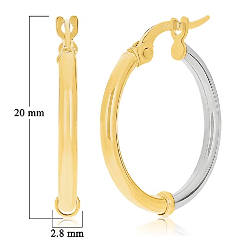 Italian 14k Yellow & White Gold Polished Small Thin Hollow Hoop Earrings3
