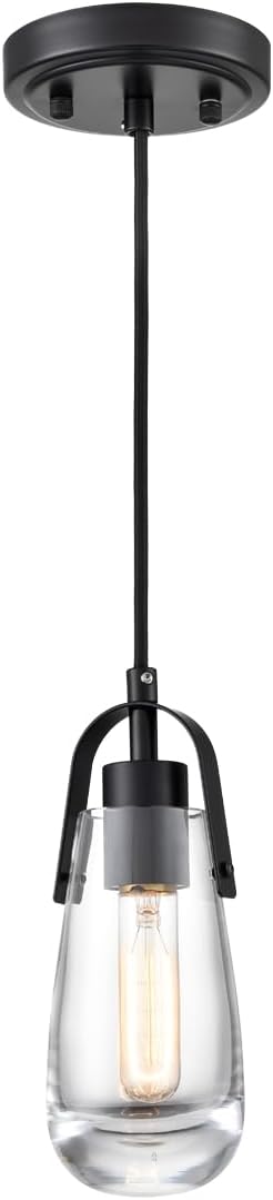 Industrial Home Pendant Light Fixtures Black Hanging Light with Clear Glass for Kitchen Island