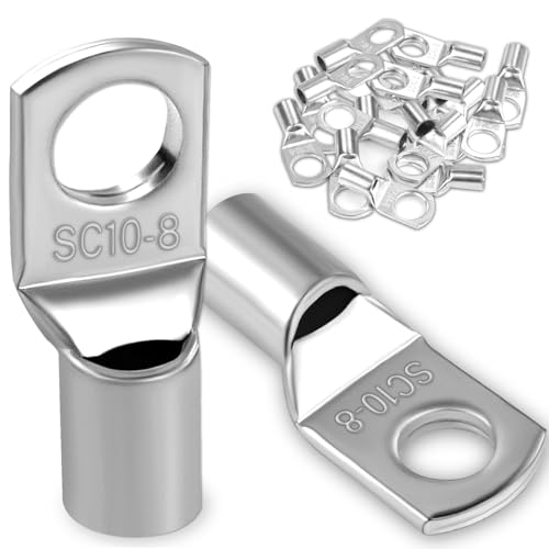 20Pcs Copper Wire Lugs 10mm2 M8 Bolt Hole,Battery Cable Ends Eyelets Crimp Tubular Ring Terminals Connectors