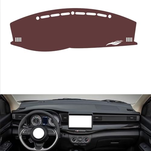 Anti-Slip Sun-Proof Dashboard Cover Compatible with Mitshubishi Ertiga 2019, Premium Leather (Brown)