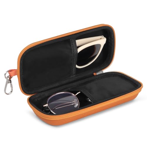 Tangoner Double Eyeglasses Case Hard Shell Dual Sunglasses Organizer with Zipper Closure Travel Eyewear Storage for Vehicle, Orange