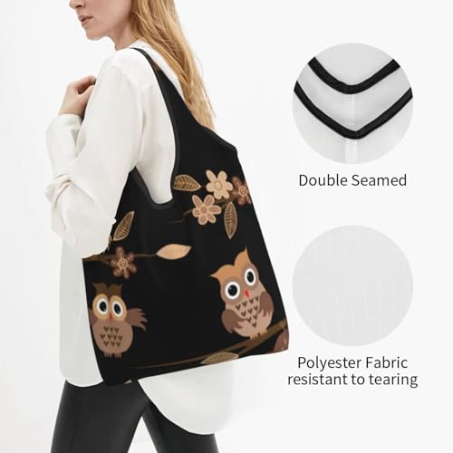 Sac de courses réutilisable pliable grand format motif hiboux marron