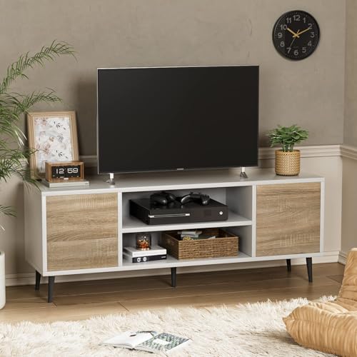 YESHOMY Modern TV Stand for 65' Television, Entertainment Center with Two Storage Cabinets, Retro...