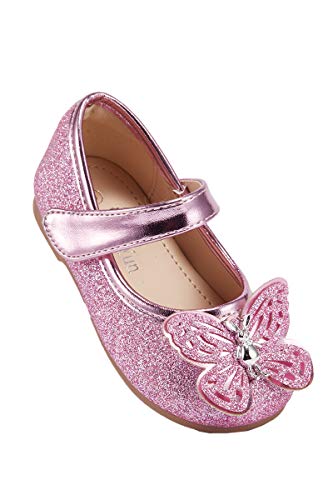 Vetaste Girls Butterfly Mary Jane Dress Shoes Glitter Wedding Party Ballet Flats Pink #TOP1