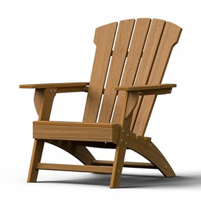 YARDCOM Adirondack Chair, 110°Ergonomics Plastic Extra Tall Adirondack Chairs, HDPE All-Weather Plastic Patio Outdoor Chair, High Foamed Polyethylene Fire Pit Chair(Teak)
