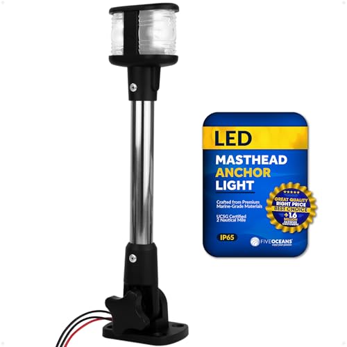 Five Oceans Anchor Light, Combination Masthead and All-Around Lights, Fold Down, LED Boat Navigation Lights, 12V DC, USCG 2NM Rule, 10.5