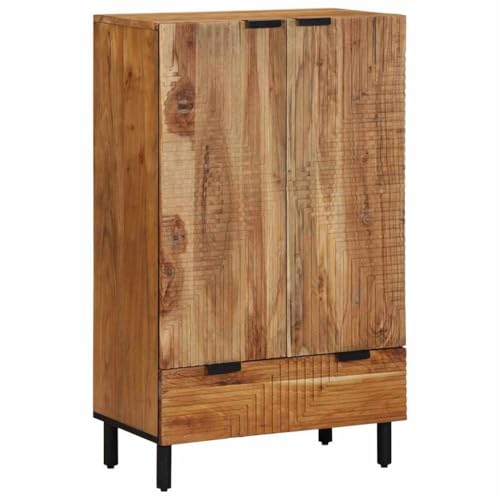 vidaXL Highboard mit Regal Natur 60 x 33,5 x 100 cm Massivholz Akazie, Rustikal, schicker Sideboard, rechteckiger Hochschrank für Wohnzimmer, Holz Aufbewahrungsschrank mit praktischer Gestaltung
