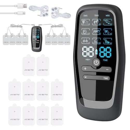 BAIFULAI - Appareil TENS à 2 canaux pour le traitement de la douleur : appareil TENS pour le soulagement de la douleur avec 9 modes et 10 électrodes, simulateur d’accouchement pour le soulagement de la douleur - 2.5/5