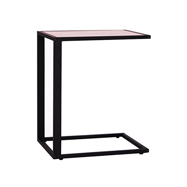 HOMCOM Sofa Snack Wooden Modern Coffee Side Table Laptop Holder C shape Overbed Desk Metal Base Wooden Top - Image 10