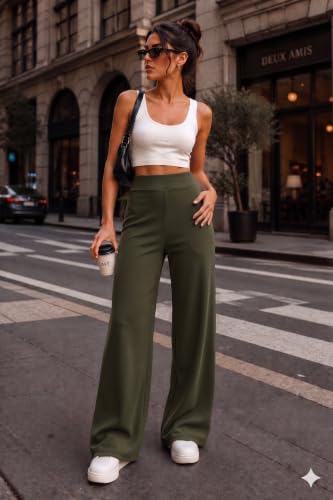 Image of Prenuem Women's High Waist Flared Korean Trousers, Trendy Casual Wear for Daily & Travel Use (Available in Plus Size)