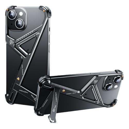 Coque béquille iPhone 14 Plus luxe en métal géométrique au design minimaliste