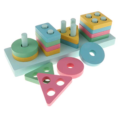 Lalia Juego de madera con bloques de construcción, multicolor, rosa, juguete de madera, puzzle de motricidad, regalo para niños pequeños a partir de 3 años, puzle de madera