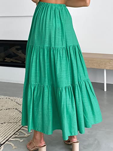 Image of ANRABESS Women's Summer Boho Flowy Swing Tiered A-Line Maxi Skirt 2026 Fashion Trendy Elastic Waist Pleated Long Beach Dress