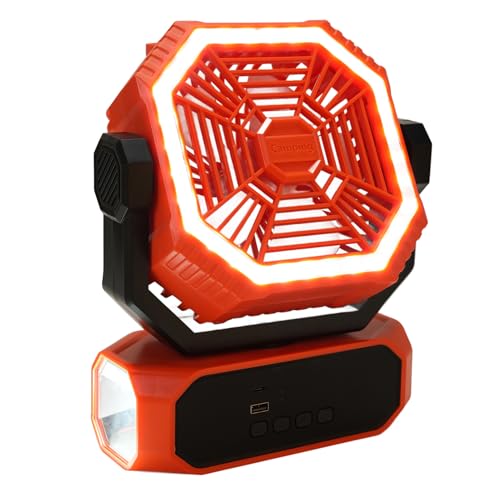 Sxhlseller Ventiladores Portátiles Recargables de 9 Pulgadas, 20000 MAh de Ventiladores de Campamento para Carpa, Ventilador con Batería Inalámbrica con Linterna LED y Remoto