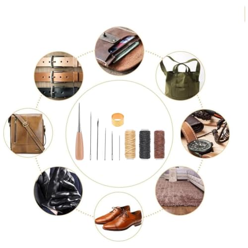 Miniatura 6 de Kit De Artesanía En Cuero - 12 Piezas Con Agujas Para Coser A Mano, Herramientas Y Hilo Encerado