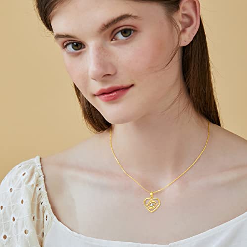 SISGEM 14K Real Gold Heart Love Knot Necklace for Women,Yellow Gold Created Moissanite Dolphins Pendant Necklaces, Anniversary Birthday Gifts for Mom Wife 16''-18''2