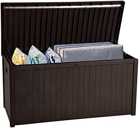 YITAHOME Large Deck Box,Outdoor Storage Container 114 Gallon for Outdoor Pillows, Pool Supplies, Garden Tools, Furniture and Sports Equipment,Water-resistant,Lockable (Brown)