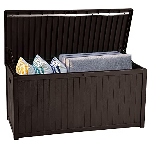 Yitahome Large Deck Box,Outdoor Storage Container 114 Gallon For Outdoor Pillows, Pool Supplies, Garden Tools, Furniture And Sports Equipment,Water-Resistant,Lockable (Brown) #TOP25