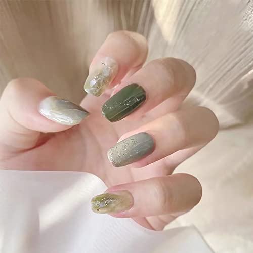 LIGHT RAIN Press On Nails Medium - Fantasy Forest, Reusable Seven Layers UV Finish Fake Nails Short, Handmade by Licensed Nail Technician, Squoval Shape, Small Size