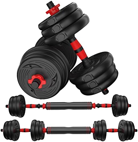 AJUMKER Dumbbell Set Adjustable 44lbs Dumbbells Barbell Set 2 in 1 dumbbells set Strength Training Gym Weights Set 20KG Bodybuilding Fitness free Weight Lifting Training for Home Gym Office Equipment