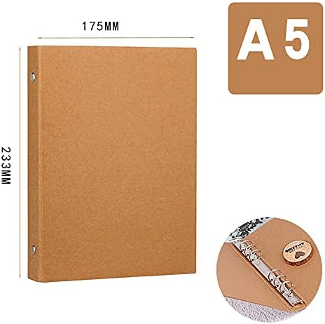 Dzmuero A5 Kraft Folder A5 Ring Binder Refillable A5 Ring Binder 6 Rings for Adding Brochure Cover Scrapbooking Papers Loose Sheets, 2 Pcs