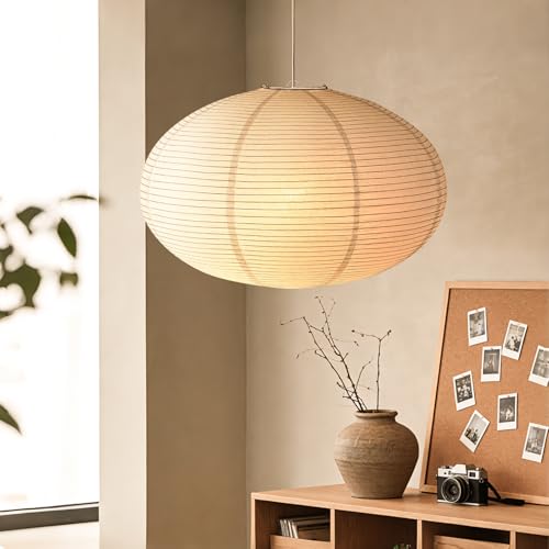 Specaniu White Paper Lantern 20-inch Flat Round Pendant Lamp Shade Perfect for parties bedrooms and home decor lighting Japanese style paper lantern handcrafted hanging paper lampshade