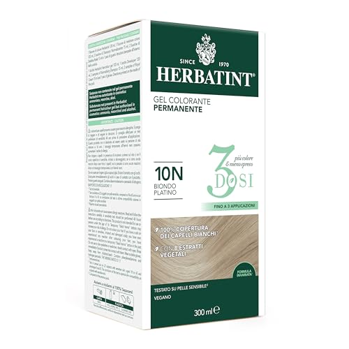 Herbatint Gel Colorante Permanente 3Dosi, 300ml - 10N Biondo Platino, Senza Ammoniaca, per Pelli Sensibili, 100% Copertura Capelli Bianchi, con 8 Estratti Naturali Bio