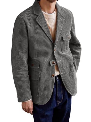 Men's Vintage Corduroy Blazer Jacket Retro Single Breasted Suit Sports Coat Formal Casual Prom