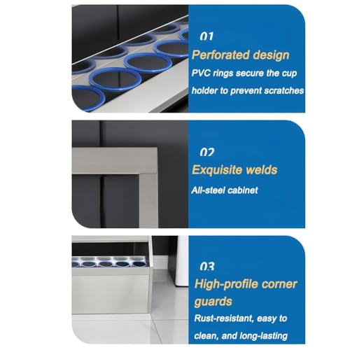 Organizador de botellas de agua de acero inoxidable, armarios de despensa para tazas de empleados, estante de almacenamiento vertical aislado para almacenamiento, almacén, laboratorio y centro