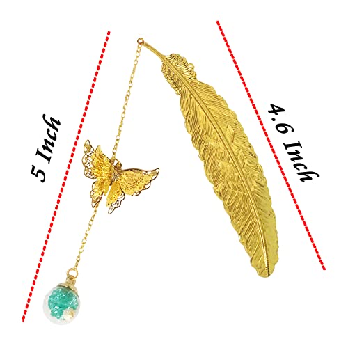 Metal Feather Bookmark, Golden Bookmarks With 3D Butterfly Blue Pendant For Women, Teacher Book Lover Librarian Readers Mom Lady Female, Great Gift For Birthday #TOP2
