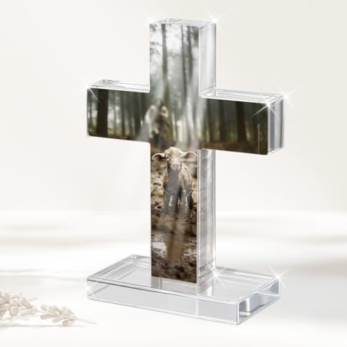 Christian Home Decor Cross Decor Shepherd Cross Acrylic Gifts for Women Men friends Mothers Wives And Colleagues Desktop Decoration 5.3 X 3.5 Inches