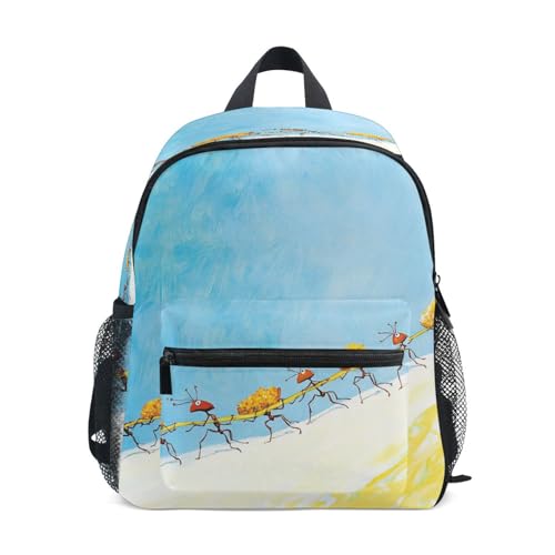 Ants Carrying Food in Line Big Kid Backpack Bottle Pockets Kids Student Books Bag for Elementary S