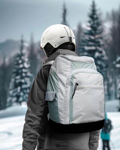 OutdoorMaster 50L Ski Boot Bag, Ski and Snowboard Boots Travel Backpack with separate compartments for Helmet, Ski Shoes, Goggles, Gloves, and Accessories, Splash proof Exterior & Bottom - White