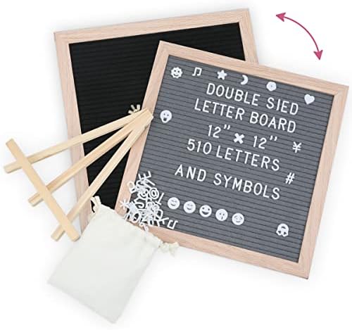 Tuffen Double Sided Felt Letter Board with Letters -12x12 Inches - Changeable Wooden Message Board with Stand and 510 Letters & Numbers for Sign Message, Pregnancy Announcement, Wall Decor