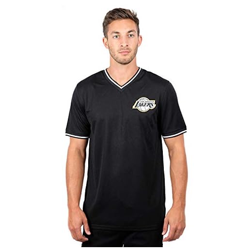 Ultra Game NBA Los Angeles Lakers Mens Jersey V-Neck Mesh Short Sleeve Tee Shirt, Black, Large