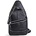 Genuine Leather Shoulder Sling Backpack Bag Unisex Outdoor Crossbody Sling Pack Sport Daypack - Black