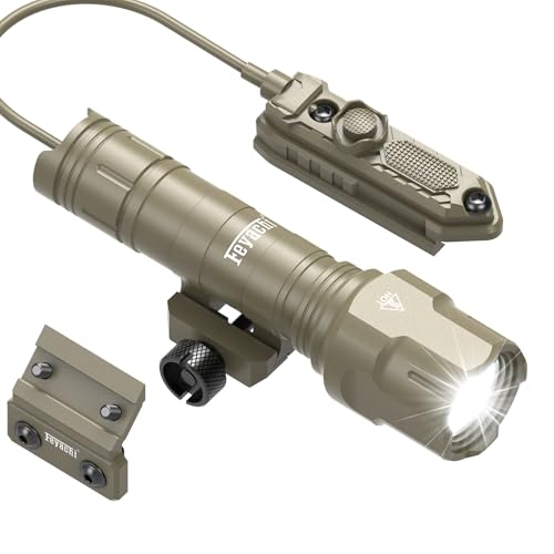 Feyachi Rifle Light 1200LM 22500Candela WL25 Tactical AR Flashlight LED Outdoor Light with Pressure Switch & Picatinny/Mlock Rail Mount, 3 Modes - High/Low/Strobe (Pic & Mlok-Khaki)
